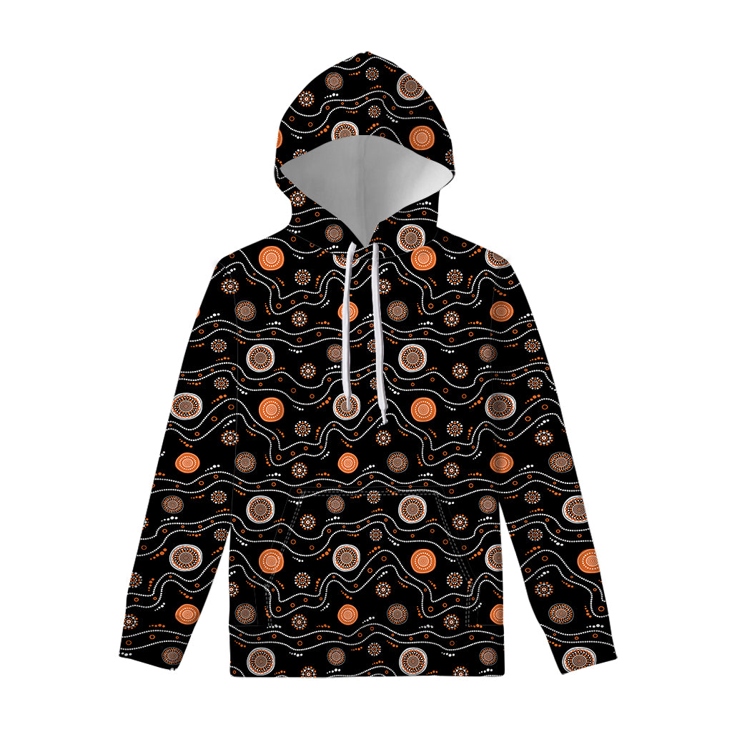 White And Orange Aboriginal Art Print Pullover Hoodie