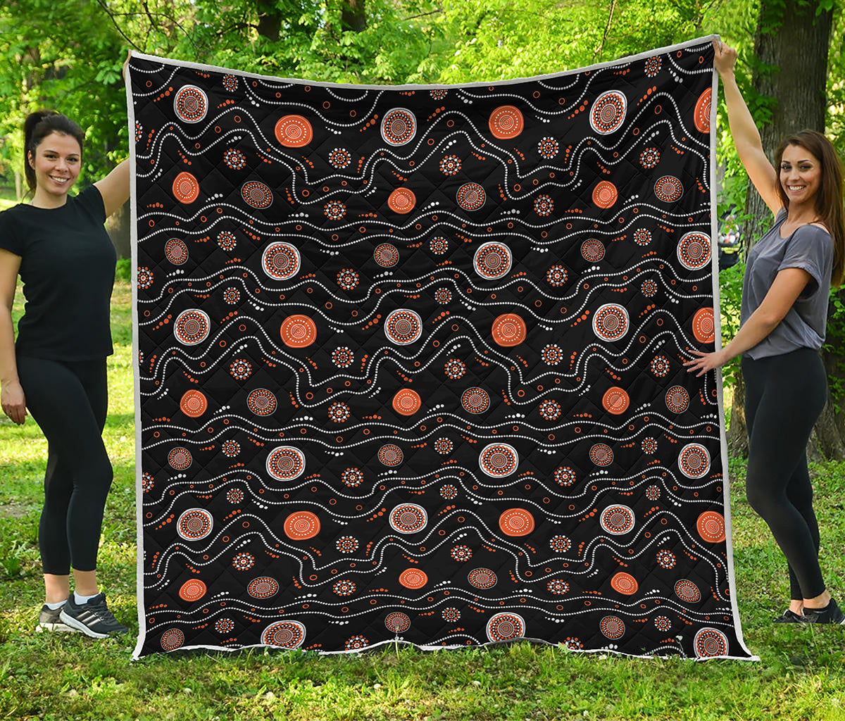 White And Orange Aboriginal Art Print Quilt