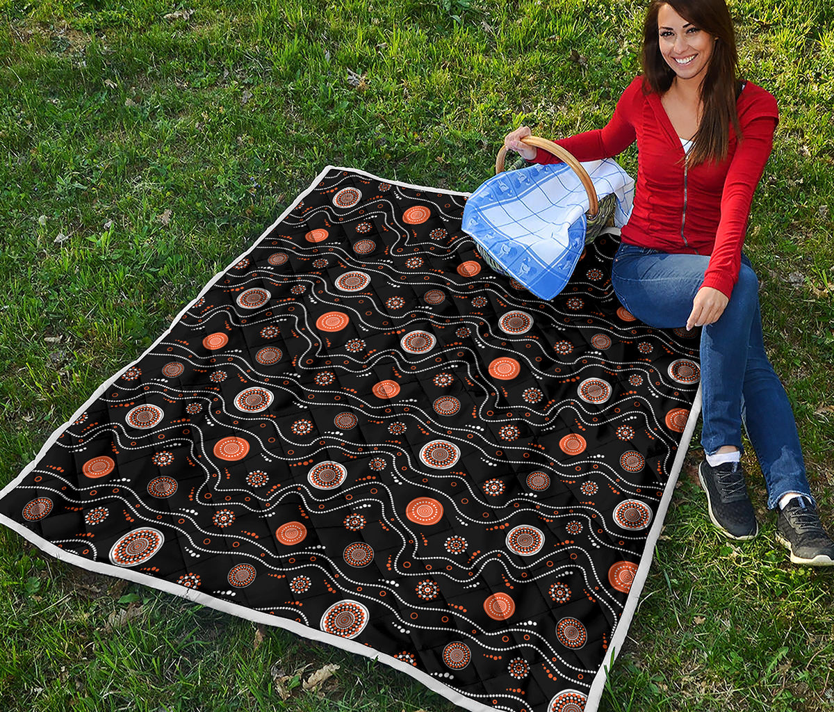 White And Orange Aboriginal Art Print Quilt