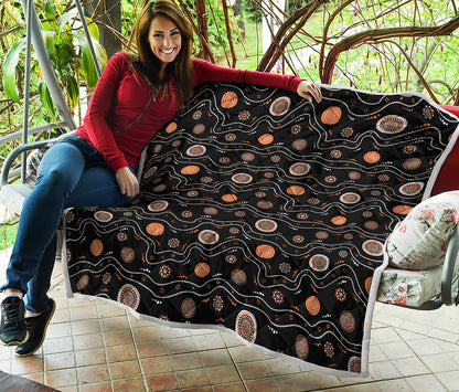 White And Orange Aboriginal Art Print Quilt