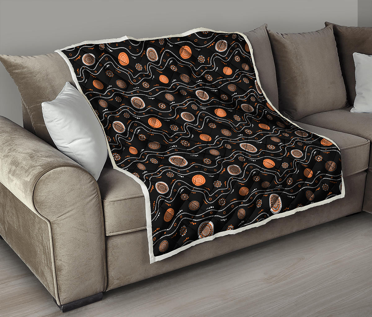 White And Orange Aboriginal Art Print Quilt