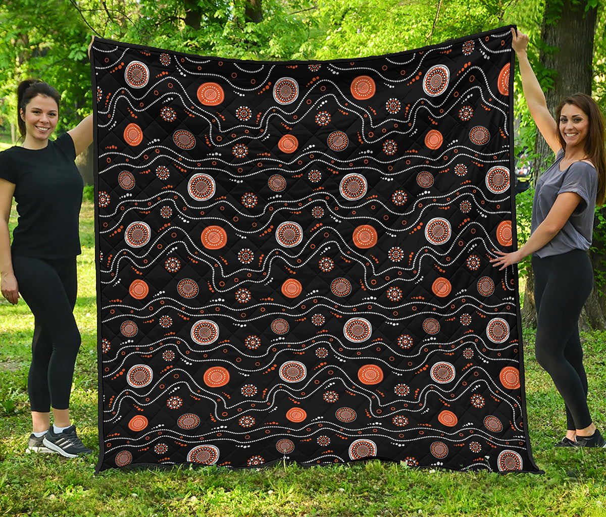 White And Orange Aboriginal Art Print Quilt