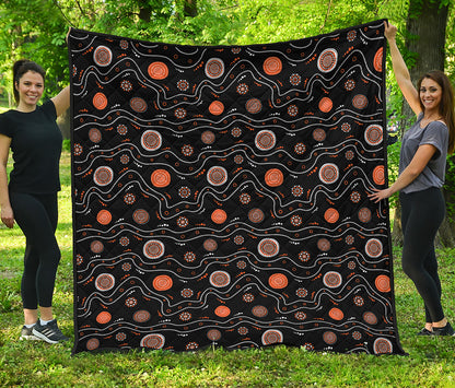 White And Orange Aboriginal Art Print Quilt