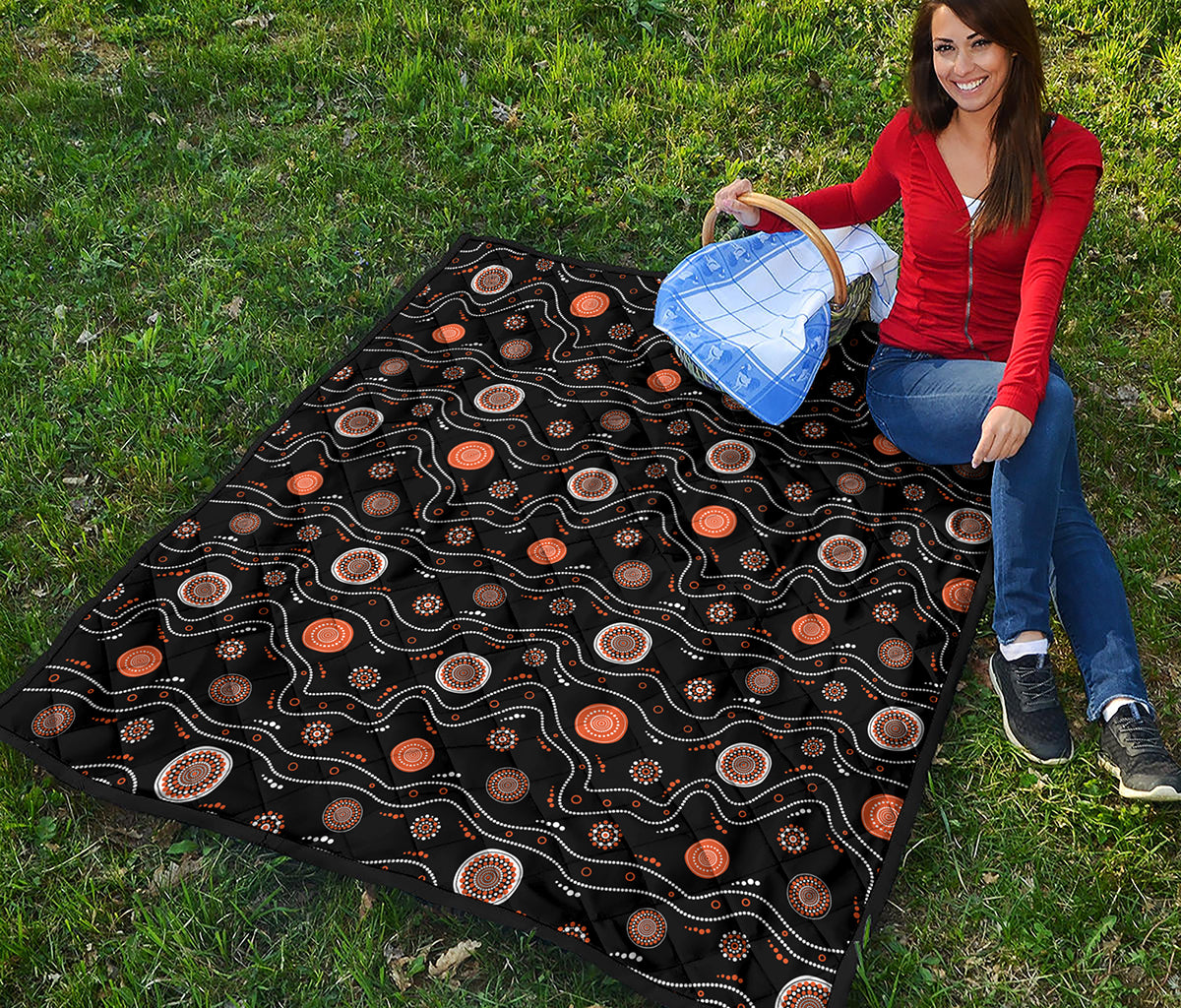White And Orange Aboriginal Art Print Quilt