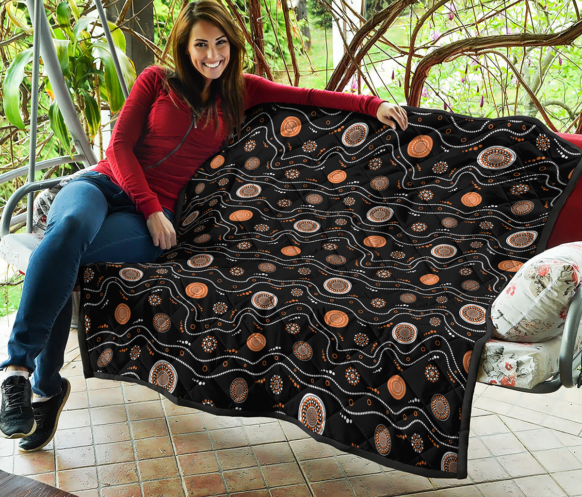 White And Orange Aboriginal Art Print Quilt