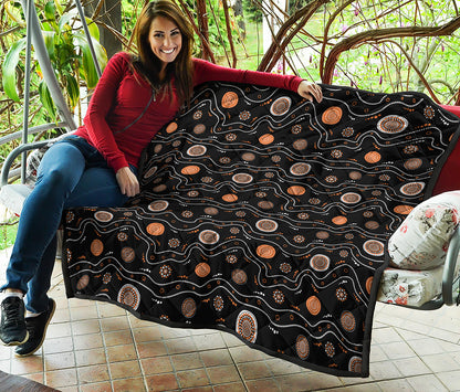 White And Orange Aboriginal Art Print Quilt
