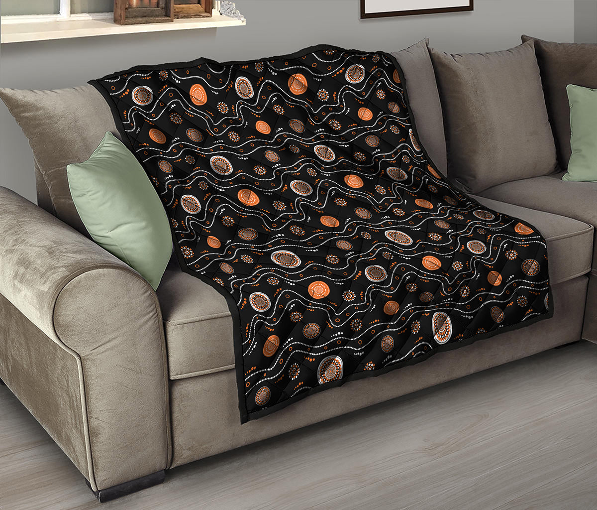 White And Orange Aboriginal Art Print Quilt