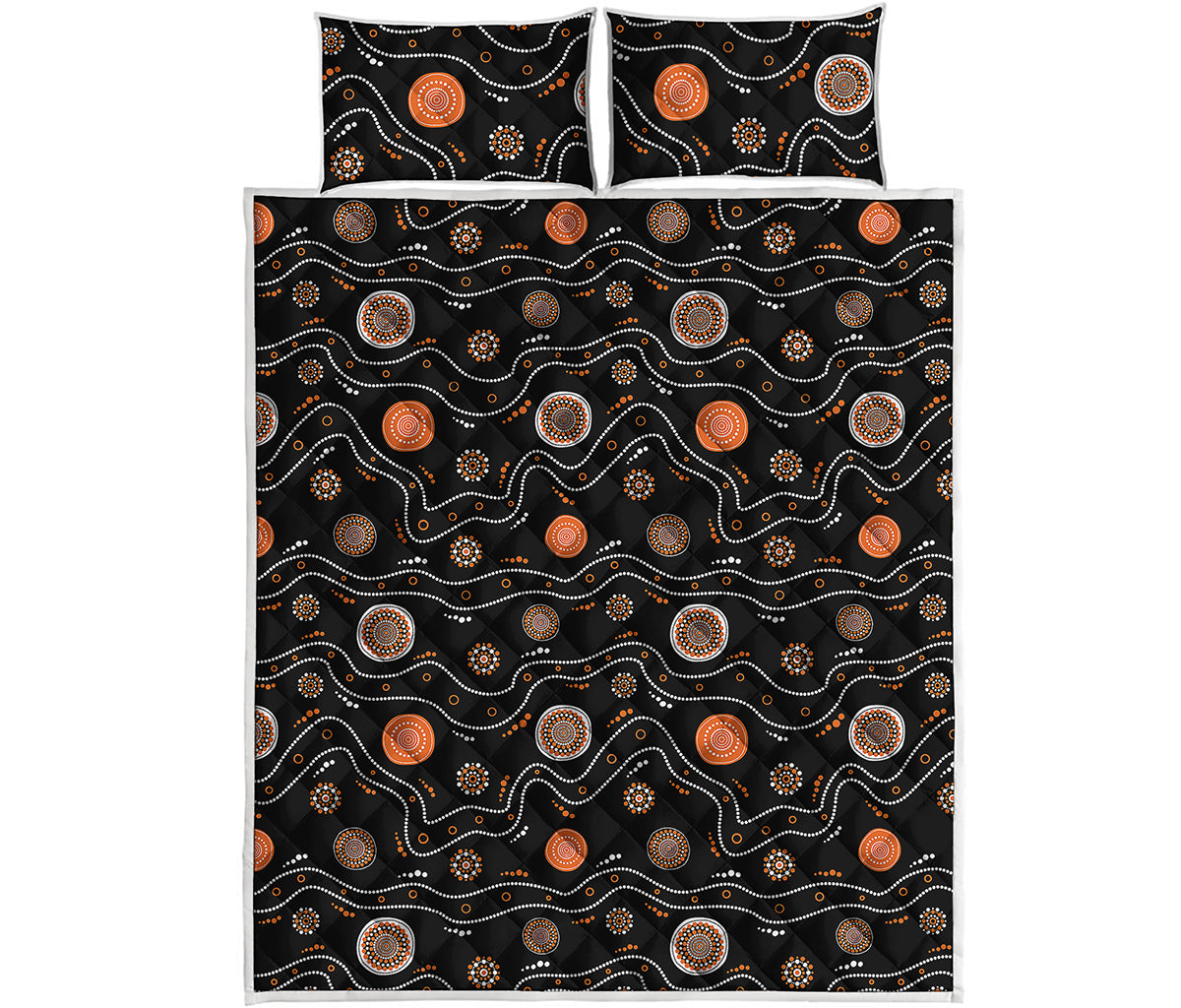 White And Orange Aboriginal Art Print Quilt Bed Set