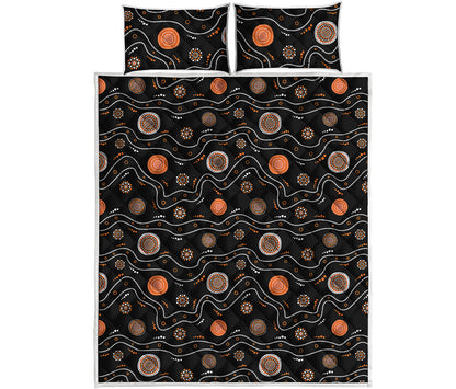 White And Orange Aboriginal Art Print Quilt Bed Set