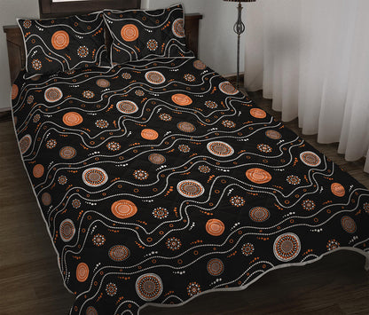 White And Orange Aboriginal Art Print Quilt Bed Set
