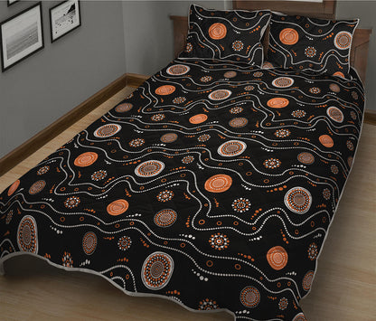 White And Orange Aboriginal Art Print Quilt Bed Set