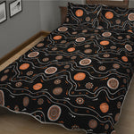 White And Orange Aboriginal Art Print Quilt Bed Set