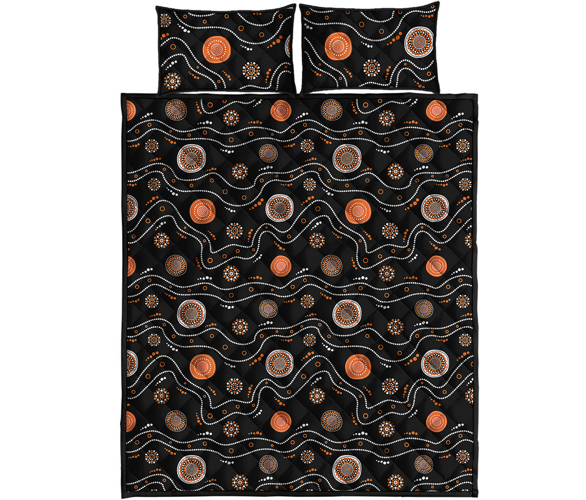 White And Orange Aboriginal Art Print Quilt Bed Set