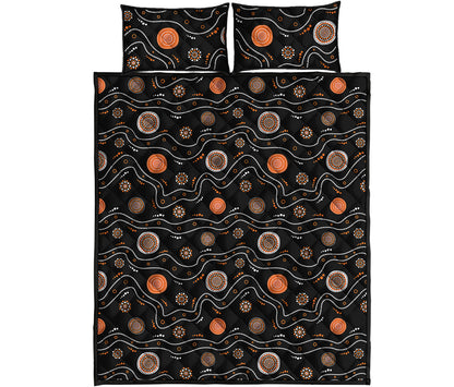 White And Orange Aboriginal Art Print Quilt Bed Set
