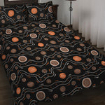White And Orange Aboriginal Art Print Quilt Bed Set