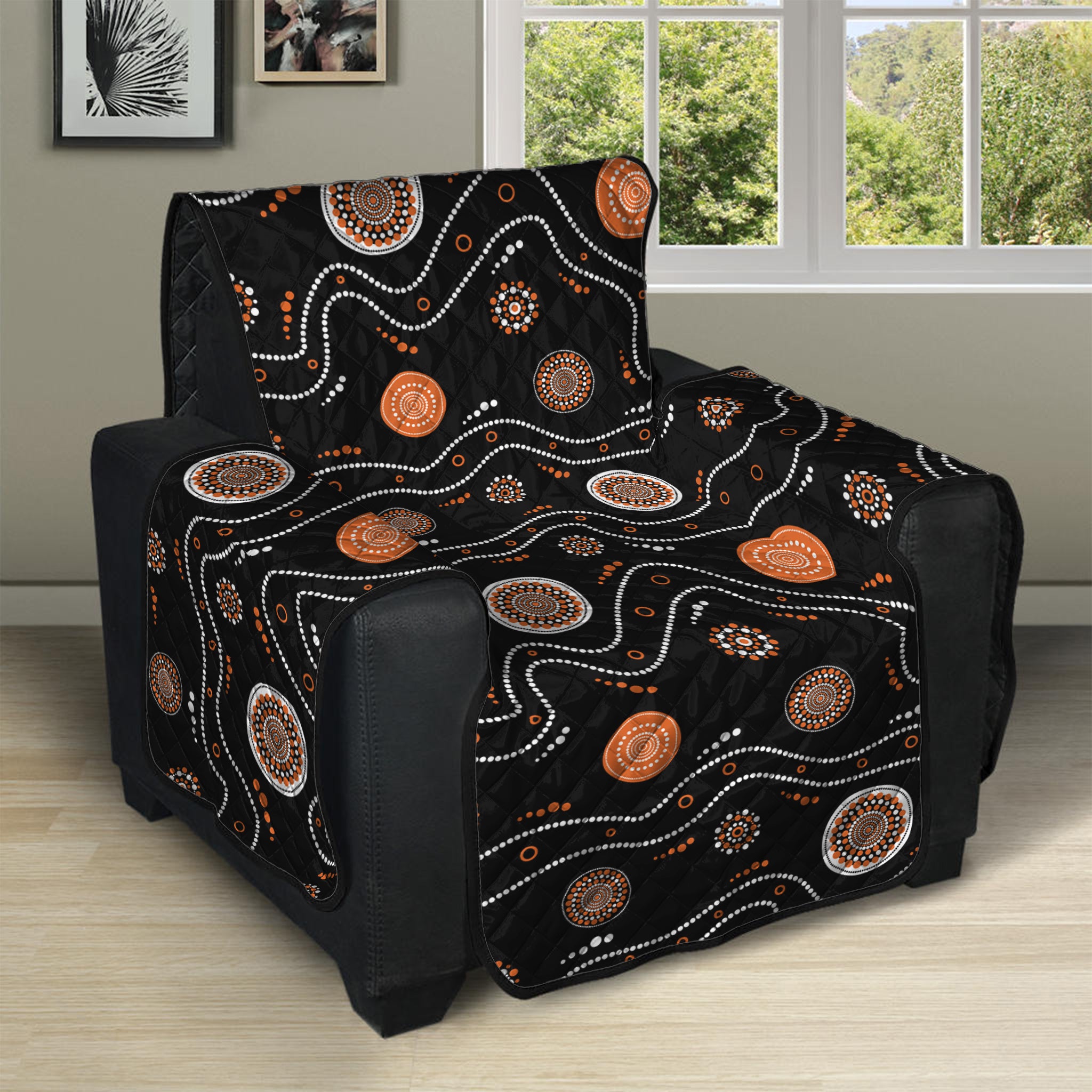 White And Orange Aboriginal Art Print Recliner Protector