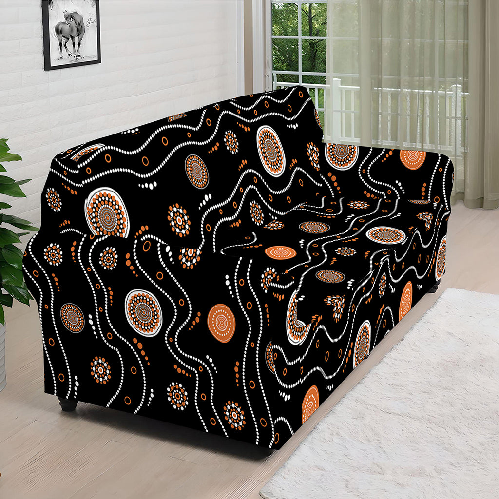 White And Orange Aboriginal Art Print Sofa Cover