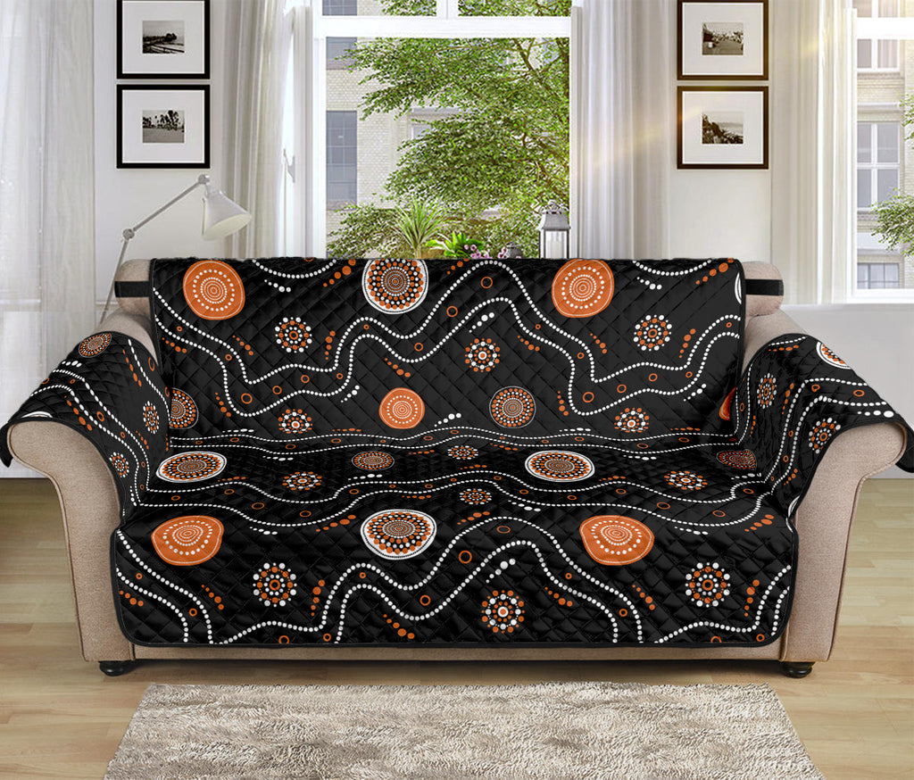 White And Orange Aboriginal Art Print Sofa Protector