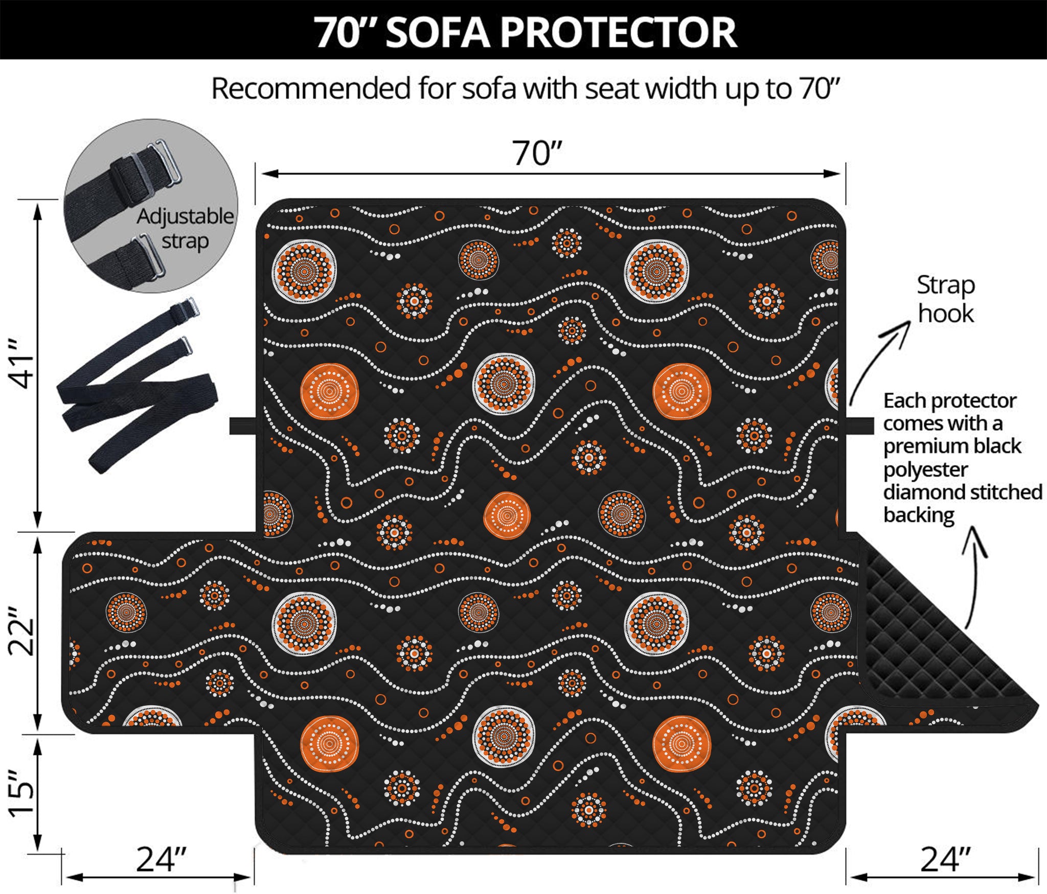 White And Orange Aboriginal Art Print Sofa Protector