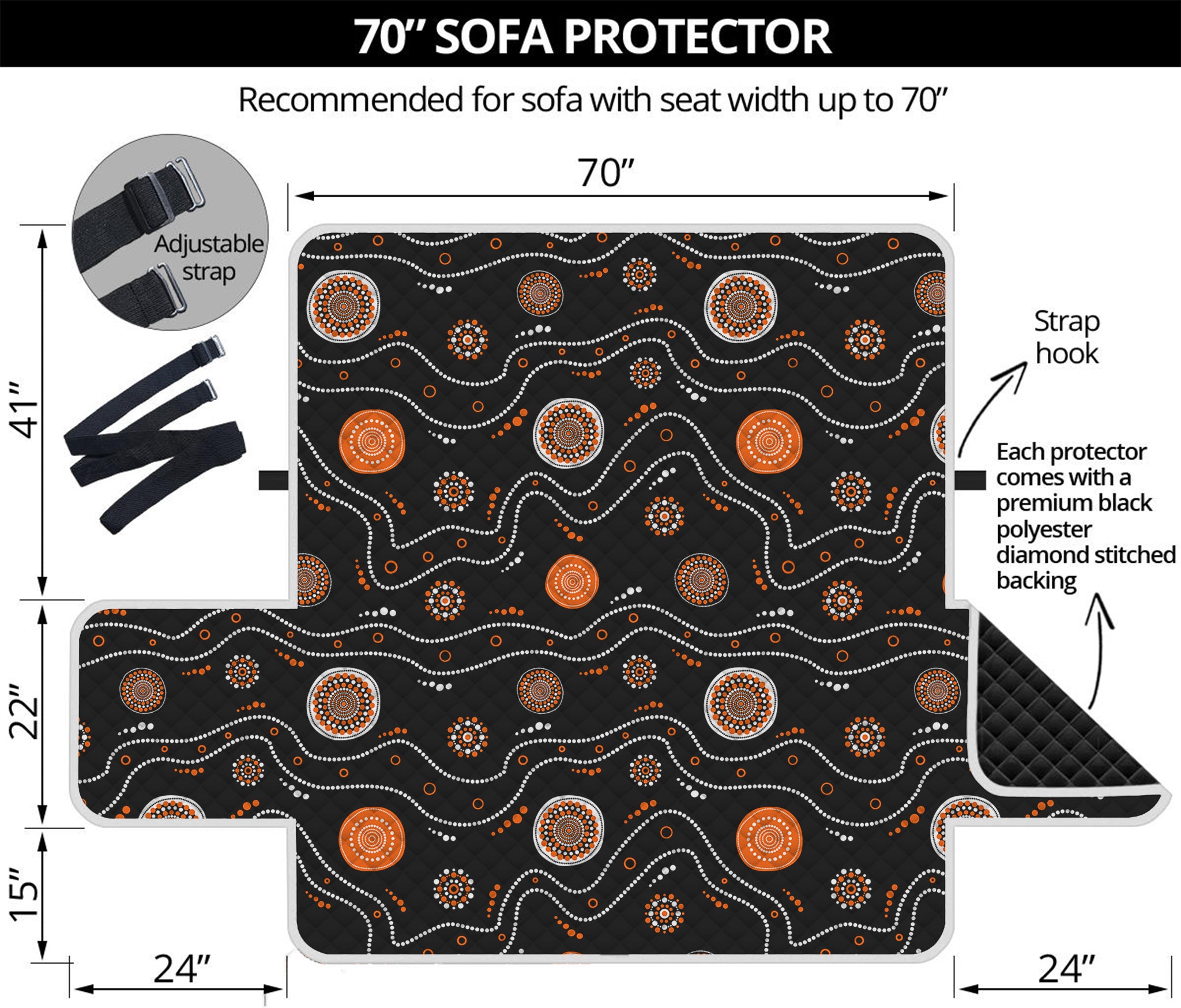 White And Orange Aboriginal Art Print Sofa Protector