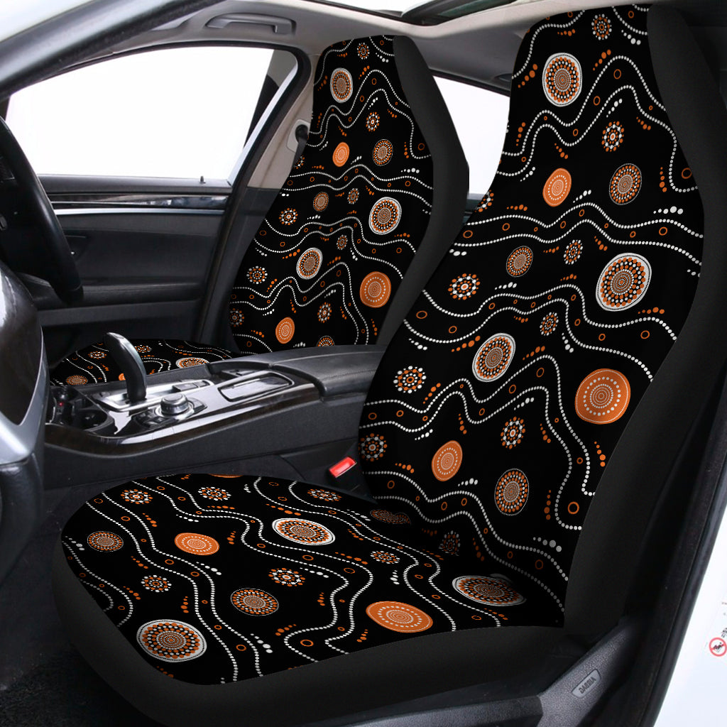 White And Orange Aboriginal Art Print Universal Fit Car Seat Covers