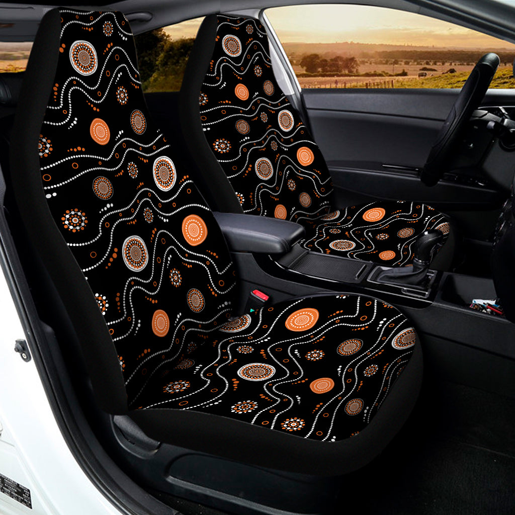 White And Orange Aboriginal Art Print Universal Fit Car Seat Covers