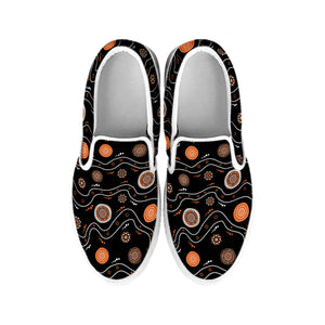 White And Orange Aboriginal Art Print White Slip On Shoes