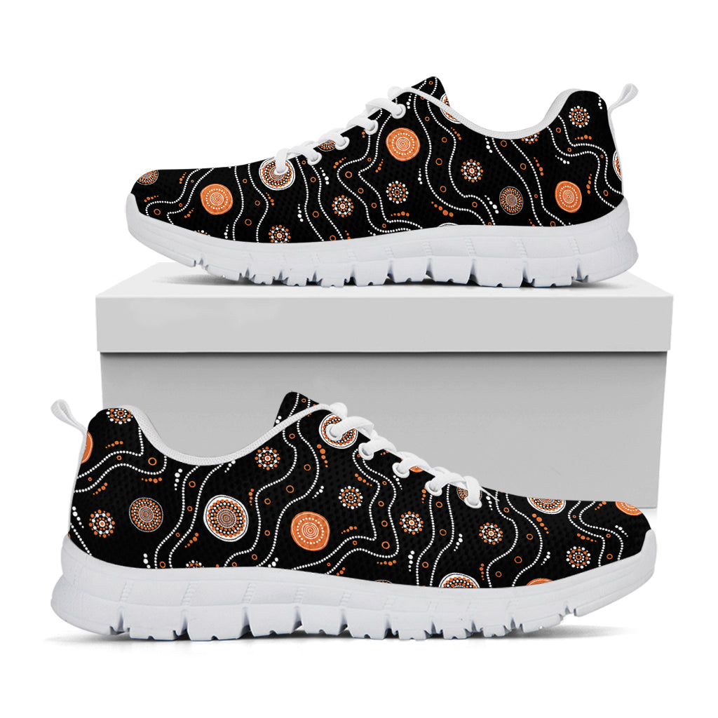 White And Orange Aboriginal Art Print White Sneakers