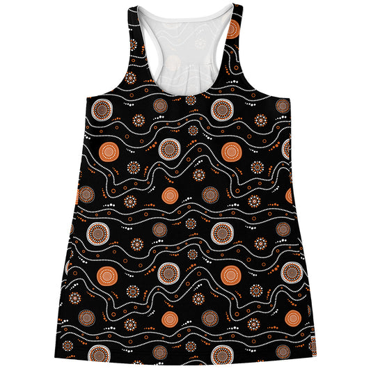 White And Orange Aboriginal Art Print Women's Racerback Tank Top