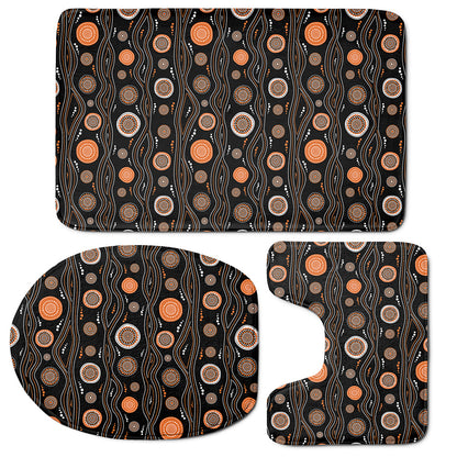 White And Orange Aboriginal Dot Print 3 Piece Bath Mat Set