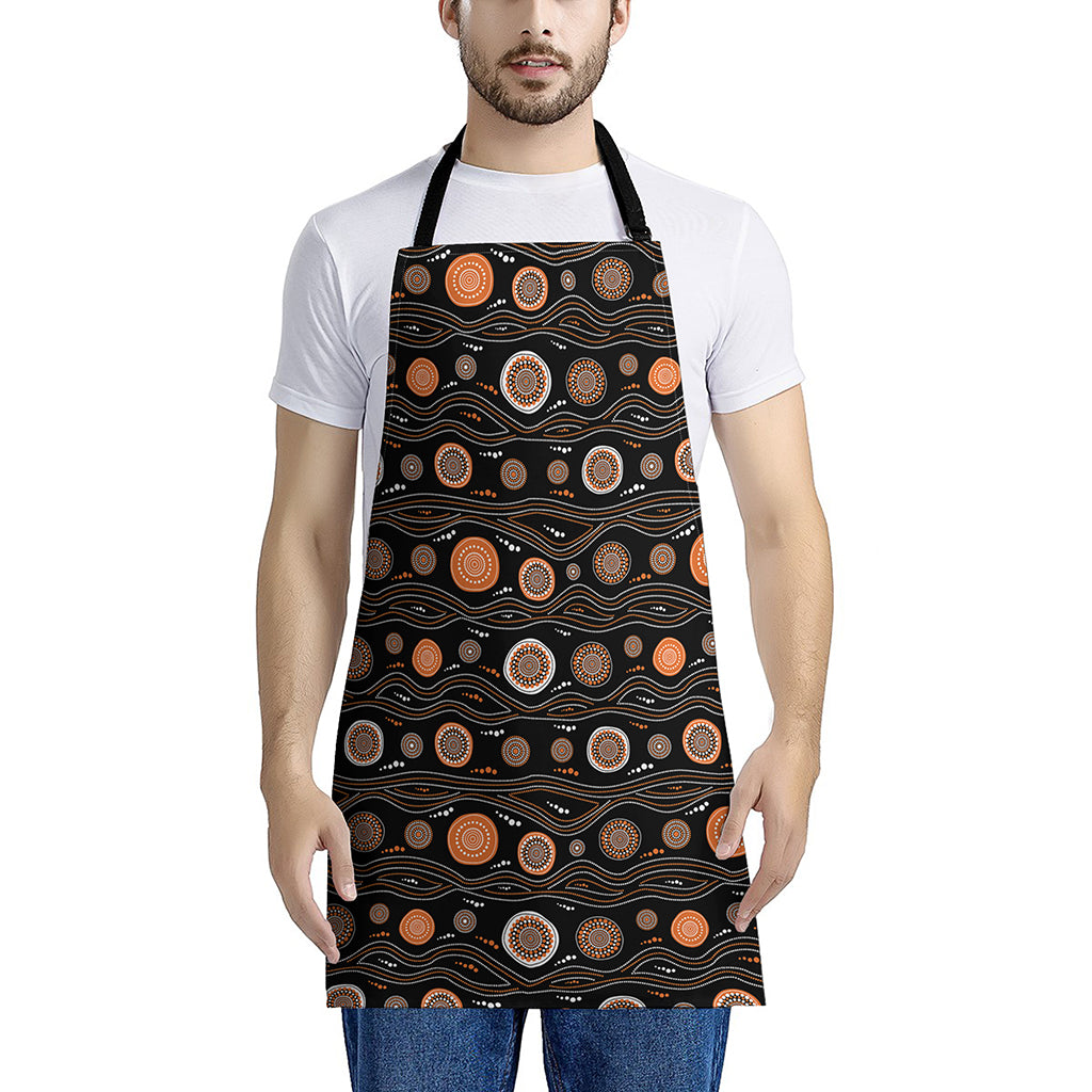 White And Orange Aboriginal Dot Print Apron