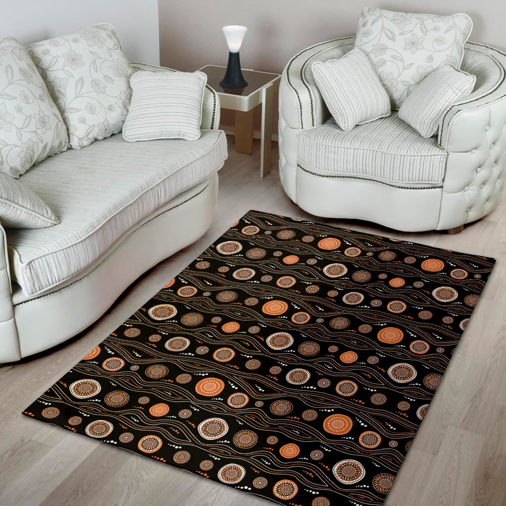 White And Orange Aboriginal Dot Print Area Rug