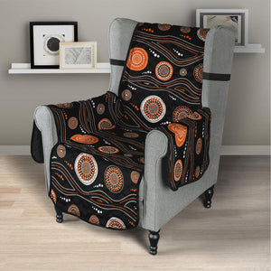 White And Orange Aboriginal Dot Print Armchair Protector