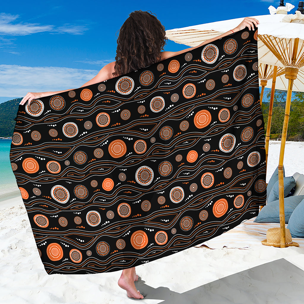White And Orange Aboriginal Dot Print Beach Sarong Wrap