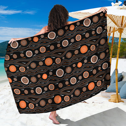 White And Orange Aboriginal Dot Print Beach Sarong Wrap