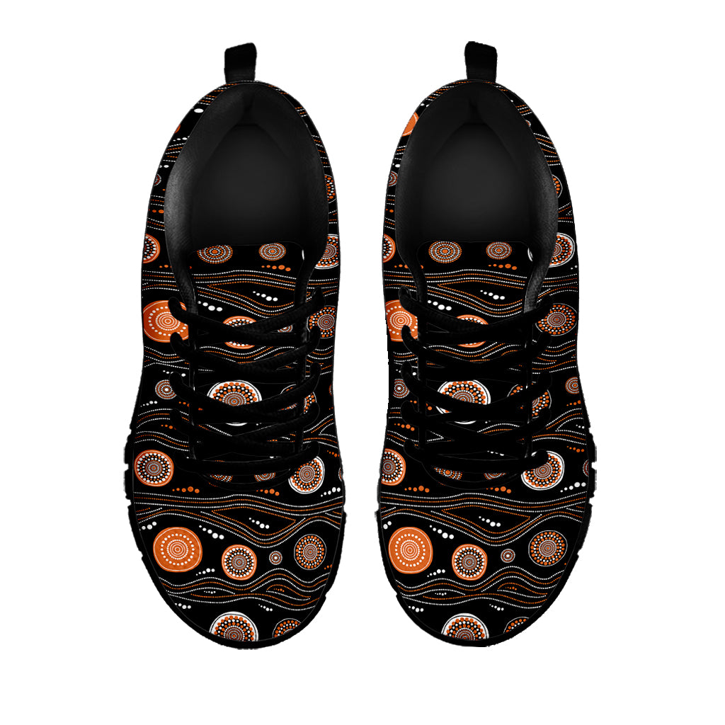 White And Orange Aboriginal Dot Print Black Sneakers