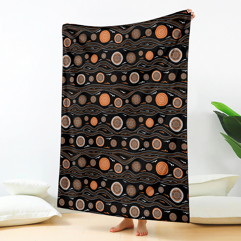 White And Orange Aboriginal Dot Print Blanket