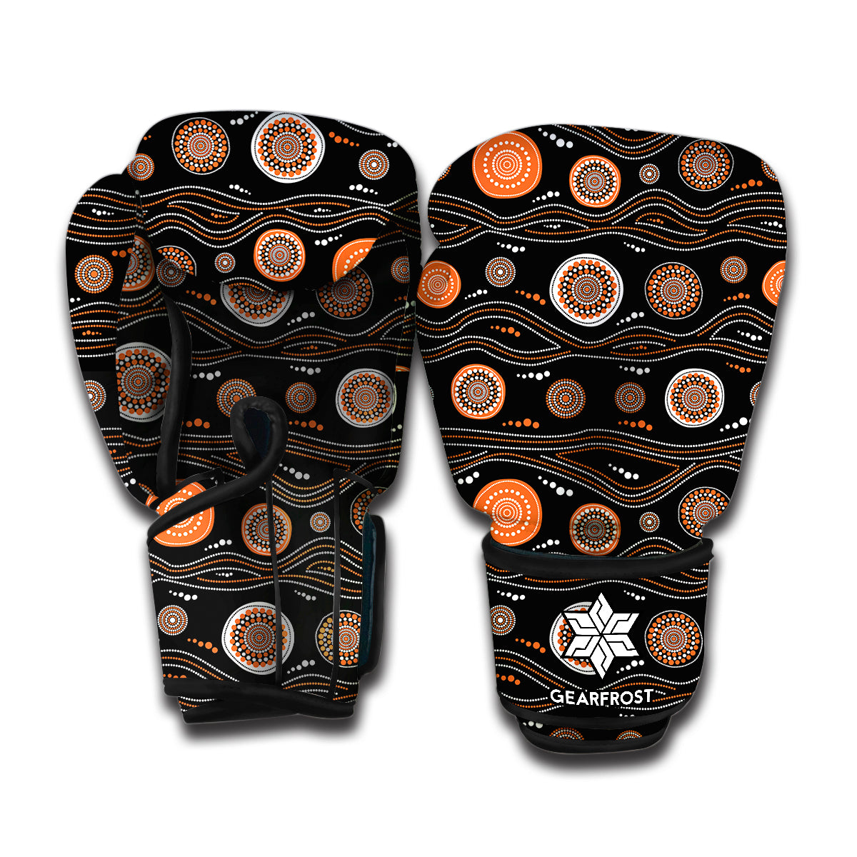 White And Orange Aboriginal Dot Print Boxing Gloves