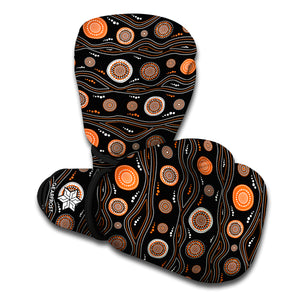 White And Orange Aboriginal Dot Print Boxing Gloves