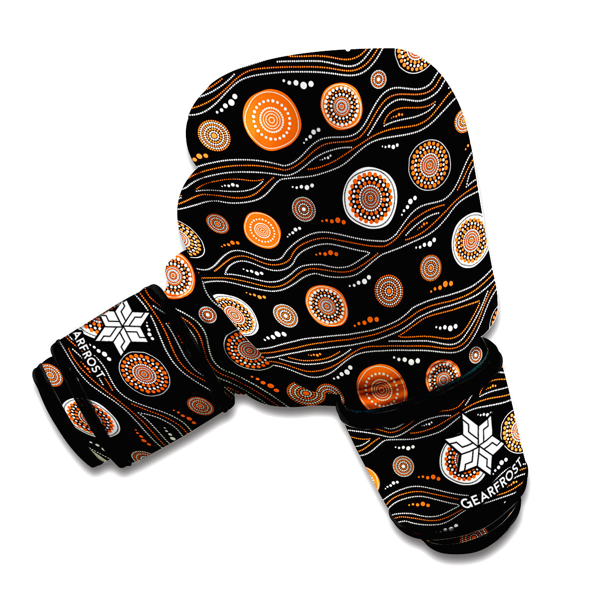 White And Orange Aboriginal Dot Print Boxing Gloves