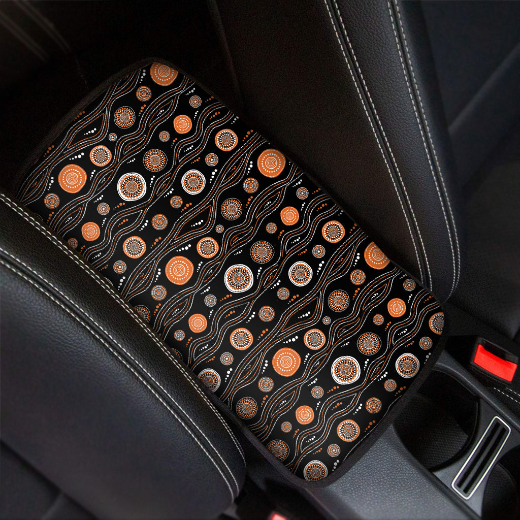 White And Orange Aboriginal Dot Print Car Center Console Cover