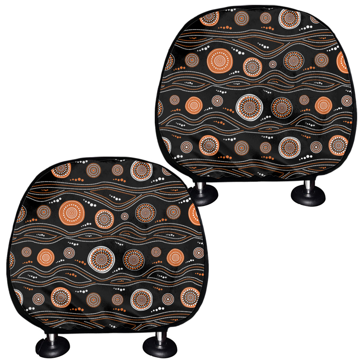 White And Orange Aboriginal Dot Print Car Headrest Covers