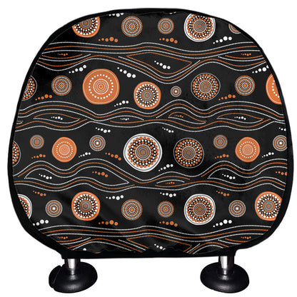 White And Orange Aboriginal Dot Print Car Headrest Covers