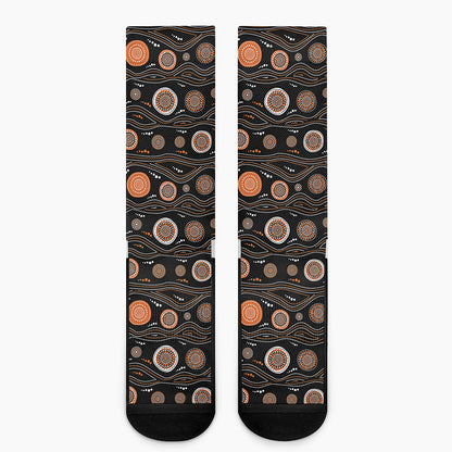 White And Orange Aboriginal Dot Print Crew Socks