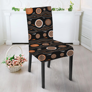 White And Orange Aboriginal Dot Print Dining Chair Slipcover