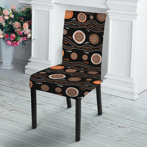 White And Orange Aboriginal Dot Print Dining Chair Slipcover