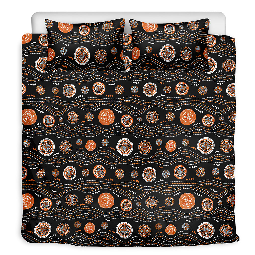 White And Orange Aboriginal Dot Print Duvet Cover Bedding Set