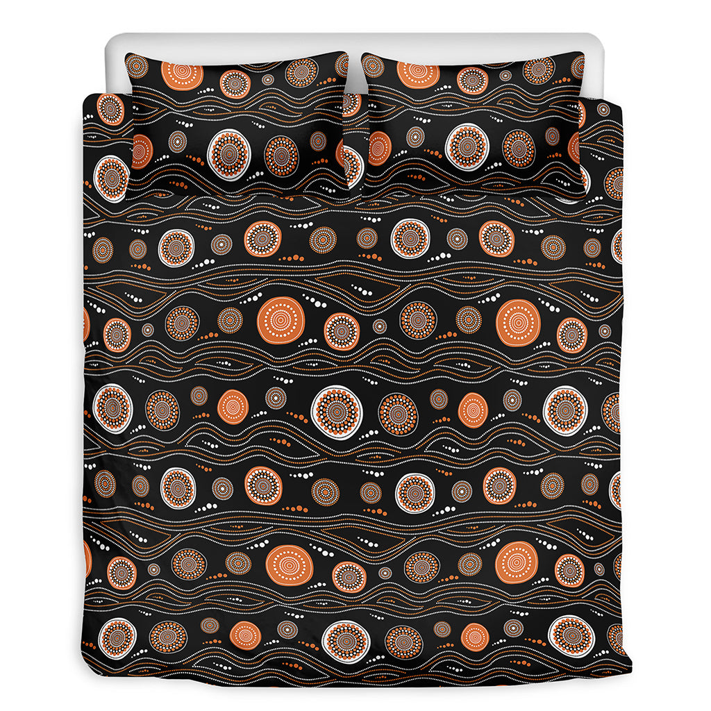 White And Orange Aboriginal Dot Print Duvet Cover Bedding Set