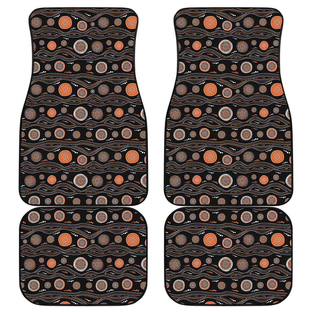 White And Orange Aboriginal Dot Print Front and Back Car Floor Mats