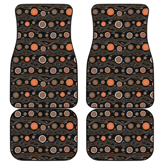 White And Orange Aboriginal Dot Print Front and Back Car Floor Mats
